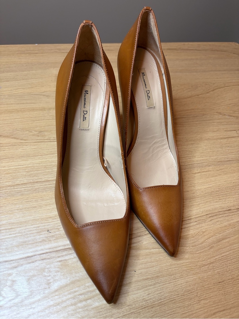 Massimo Dutti Brown Leather Pointed Toe Heels EU 40 US 9